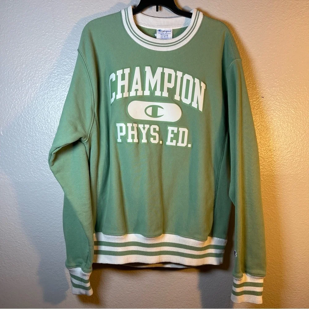Champion team reverse wave Green Crewneck Sweater with Varsity Style Sz:M